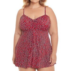 Swim Solutions Red Baby Spice Underwire Tummy-Control Swim Dress Size 26W NWT